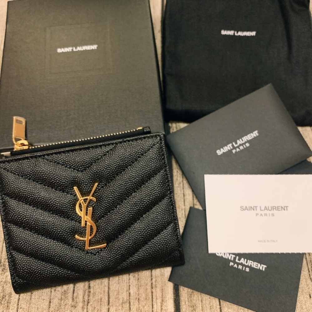 Yves Saint Laurent Cassandre Matelasse bi-fold wallet in grain de poudre leather
